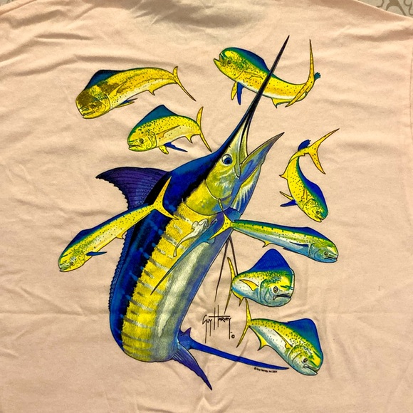 Guy Harvey Pink Graphic T-Shirt Men’s Large Vivid Back Print Excellent - Picture 6 of 7